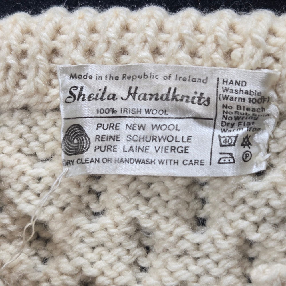 Vintage Handknits Irish Wool Cardigan Cream Aran Cable Knit Sweater Men M *flaw - Picture 3 of 12